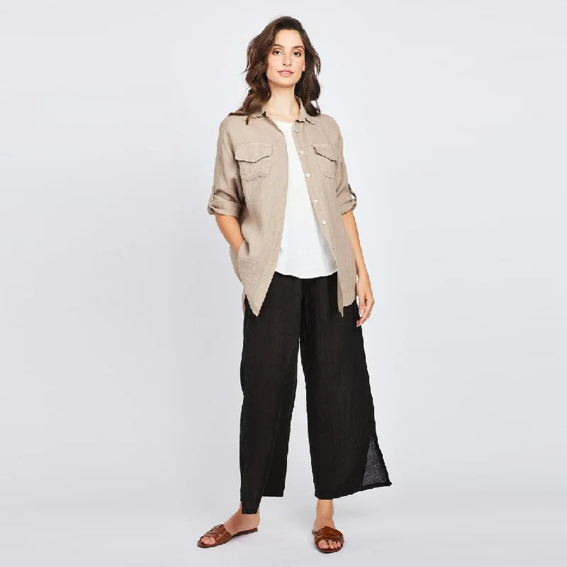 Pull-On Linen Straight Pants (Black)