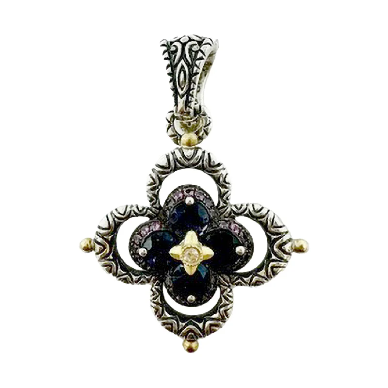 Barbara Bixby Sterling Silver and 18K Gold Flower Pendant with Iolite