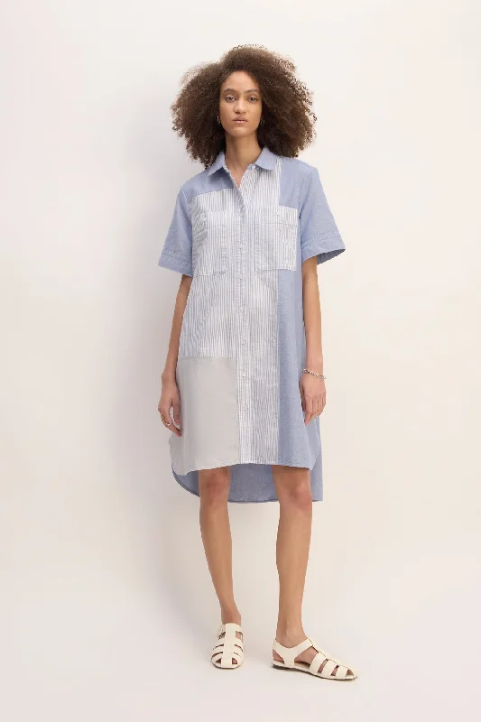 BLUE PATCHWORK SHIRT DRESS