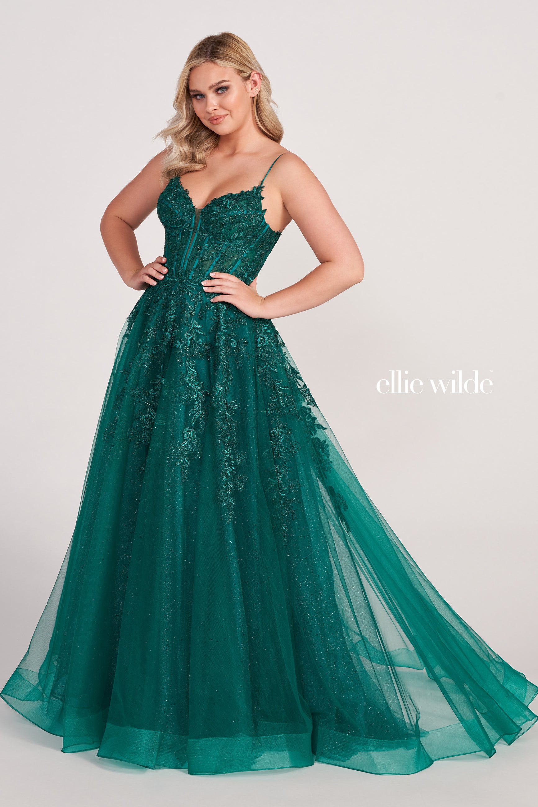 Ellie Wilde 34046 Embroidered Lace Back Gown