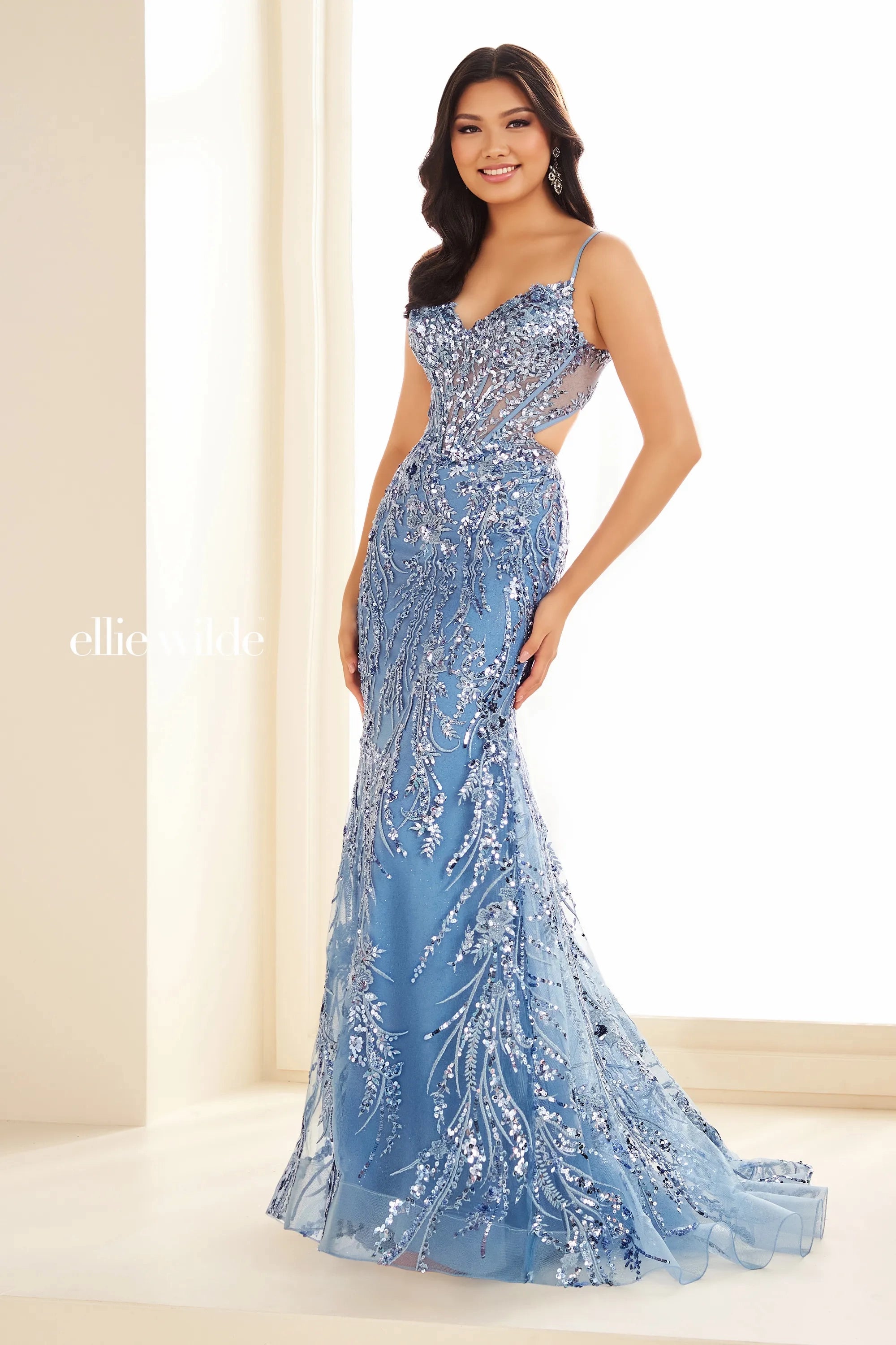 Ellie Wilde 36060 Embroidered Sequin Tulle Gown