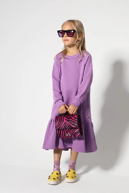 LILAC CREW NECK GATHERED DRESS