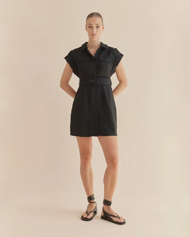 Esra Utility Mini Dress - Black