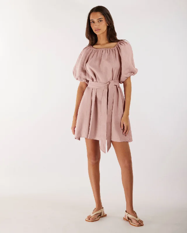 Wren Linen Mini Dress - Peony