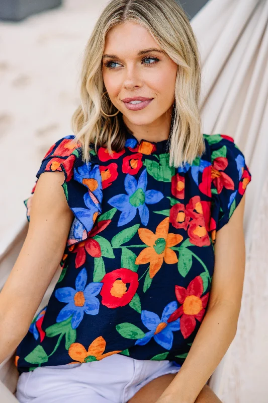 A True Beauty Navy Blue Floral Blouse