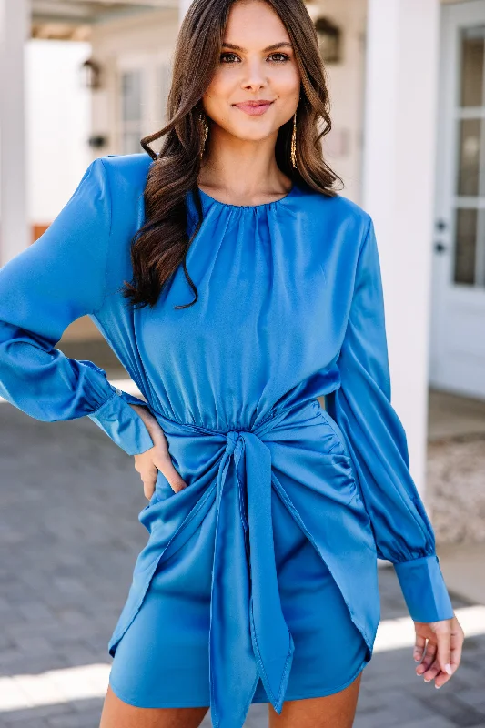 Feeling Fine Cobalt Blue Satin Dress