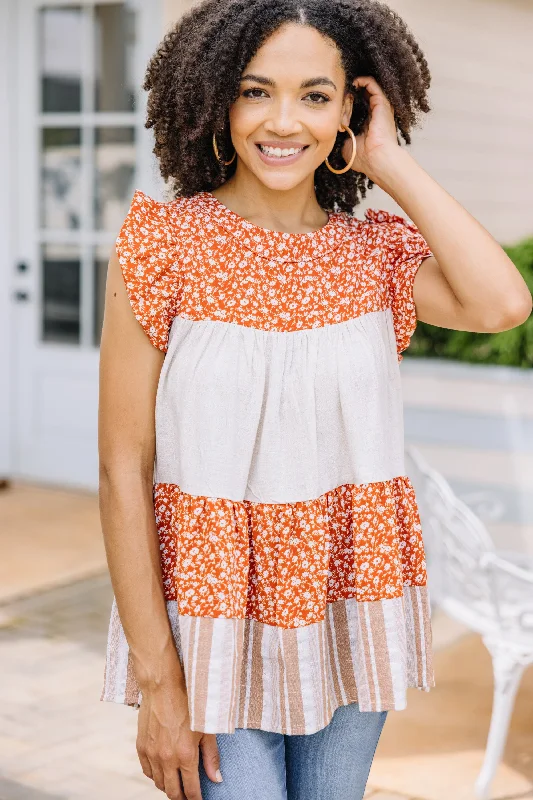 Give The Joy Clay Orange Colorblock Top