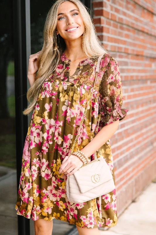 Mean Something Khaki Brown Floral Dress