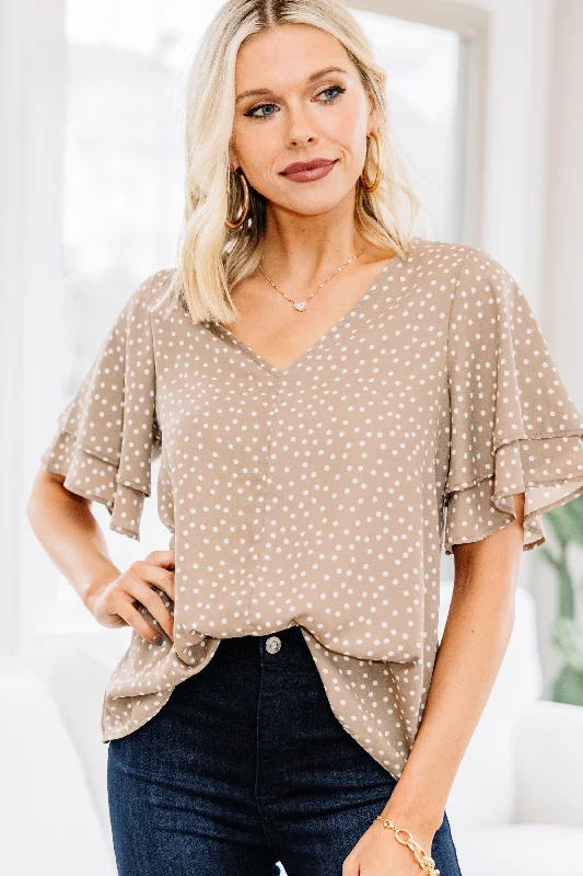 New Levels Coffee Brown Polka Dot Blouse