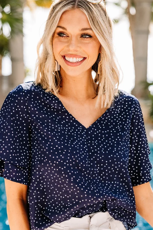 New Levels Navy Blue Polka Dot Blouse