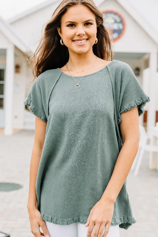 Nothing To Lose Lagoon Green Linen Top