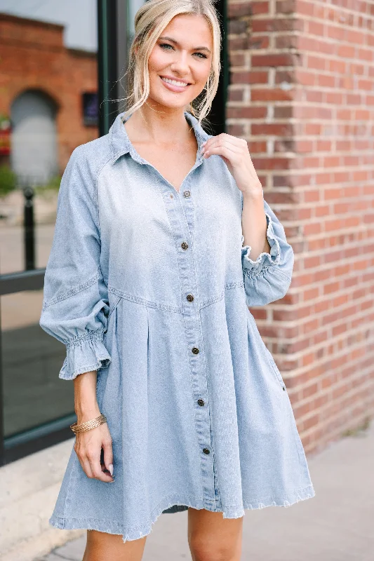 On Your Side Light Wash Denim Dress