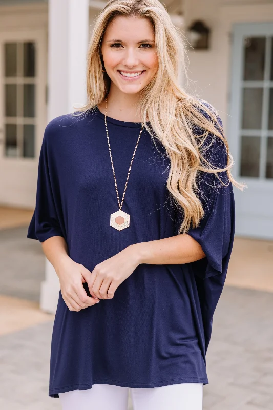 On Your Time Navy Blue Oversized Top