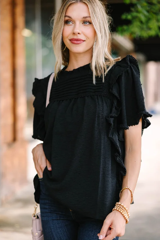 Step It Up Black Ruffled Blouse