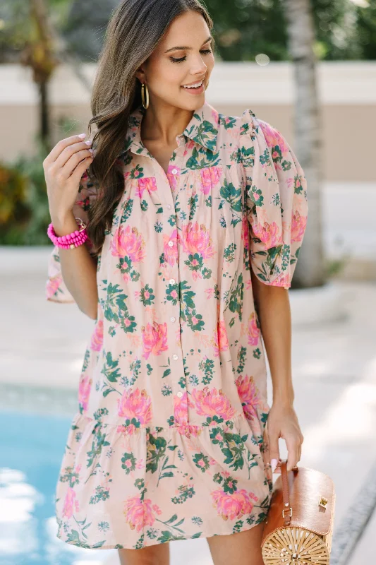 Sweet Sundays Peach Pink Floral Babydoll Dress