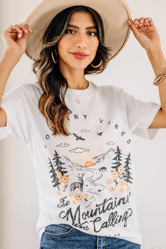 The Mountains Are Calling White Graphic Tee