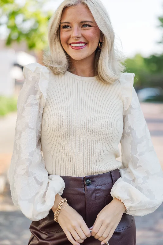 Tell It All Cream Ruffled Knit Top