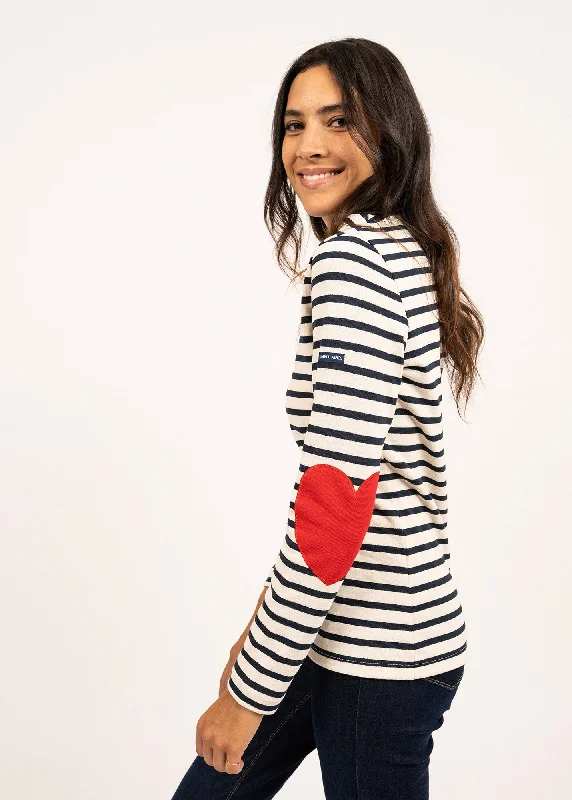 Vaujany striped sailor shirt - in thick cotton jersey, heart-shapes elbow patches (ECRU/MARINE)