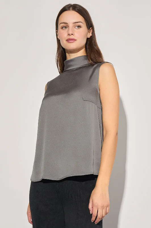 Crepe de Chine Mock Neck Tank