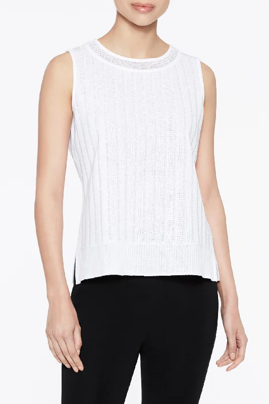 Diagonal Stitch Knit Tank, White