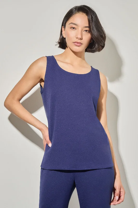 Stretch Deco Crepe Scoop Neck Tank