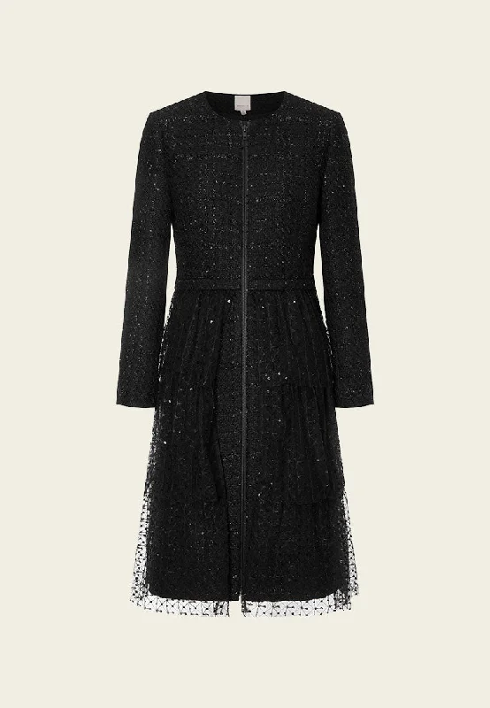 Black Mesh and Lurex Tweed Medium Coat