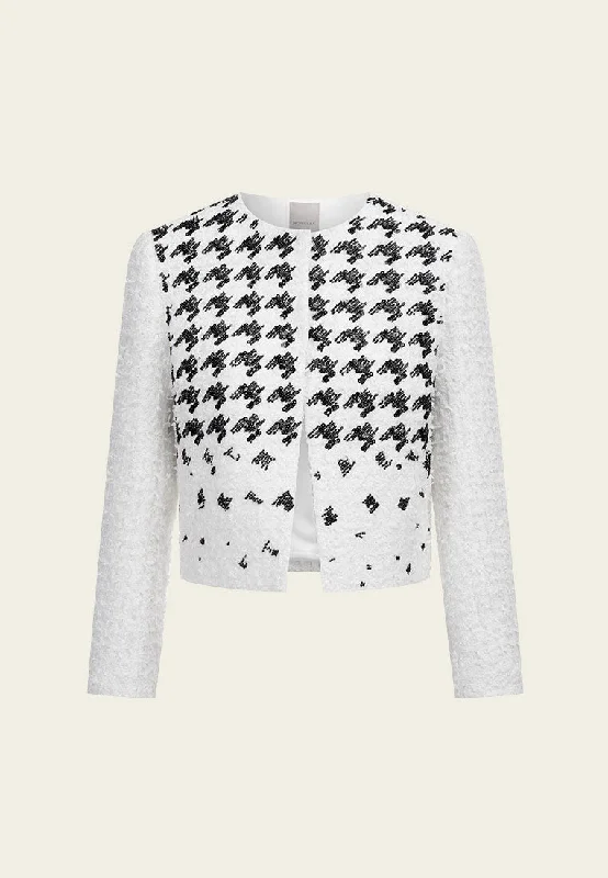 Houndstooth-detail White Tweed Jacket