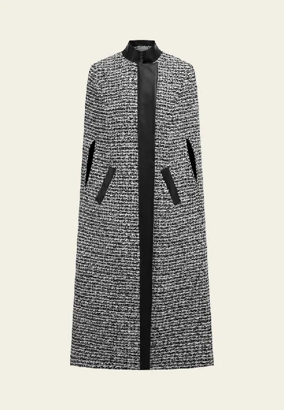 Mixed Grey Wool Ankle Length Long Cape