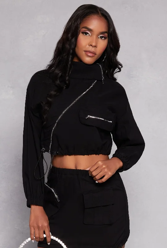 Asymmetrical Zip Front Cropped Jacket