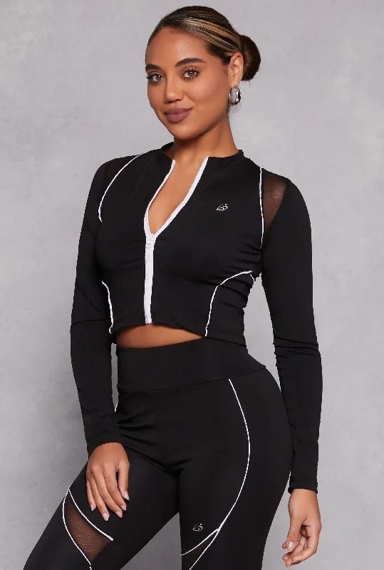 Mesh Detail Contrast Piping Zip Front Track Jacket