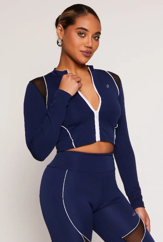 Mesh Detail Contrast Piping Zip Front Track Jacket