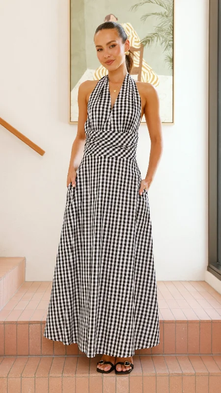 Brydie Halter Maxi Dress - Gingham Black