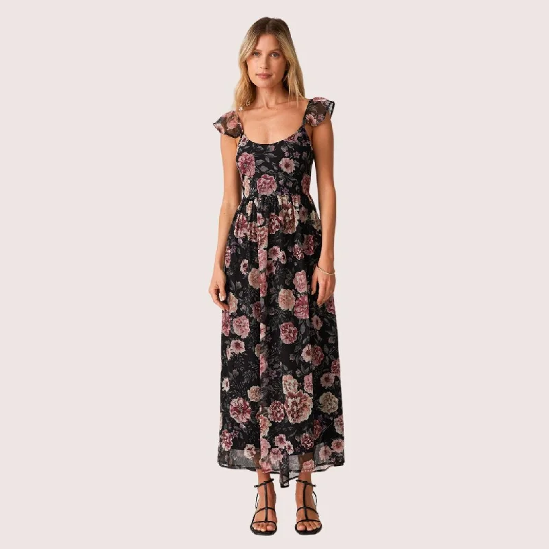 Elara Maxi Dress (Black + Rose)