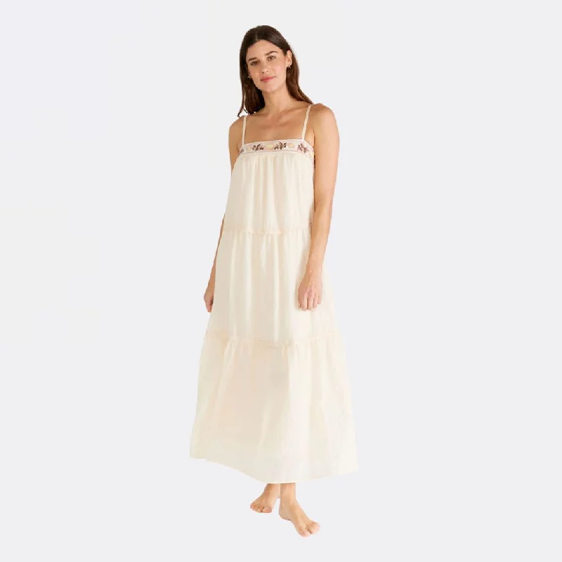 Embroidered Square Neck Tiered Maxi Dress (Light Peach)