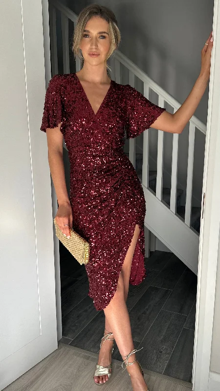 Florence Burgundy Sequin Midi Dress