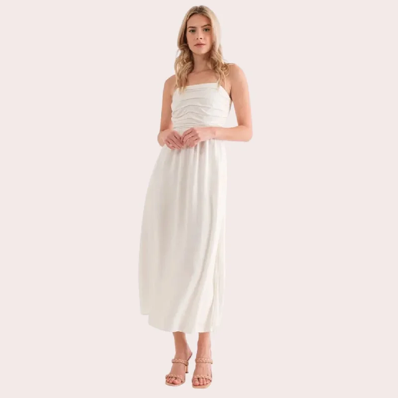 Gathered Cami Linen Maxi Dress (Off White)