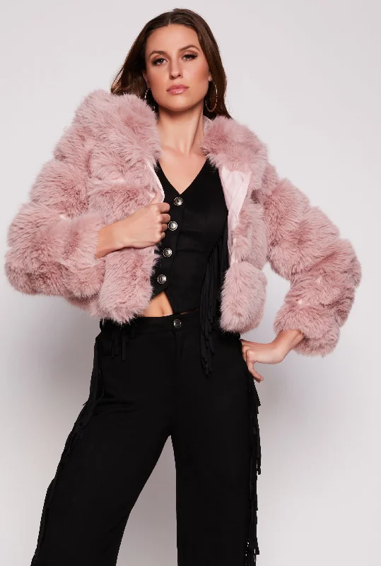 Faux Fur Hooded Cropped Jacket