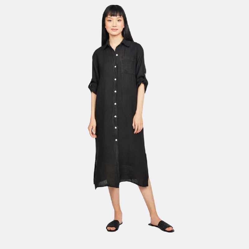 Maxi Linen Blouse Dress (Black)