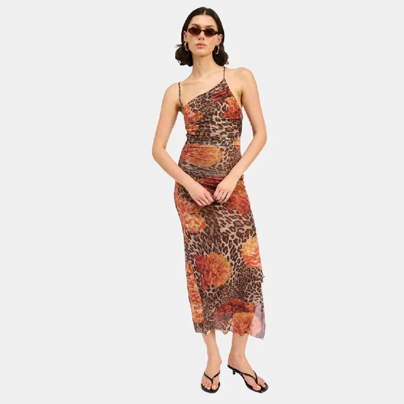 Mesh Printed One Should Maxi Dress (Leopard Orange Floral)