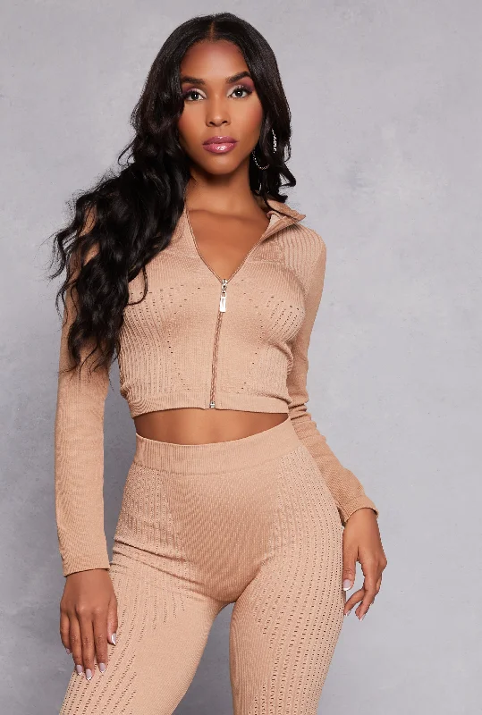 Seamless Laser Cut Detail Cropped Track Jacket