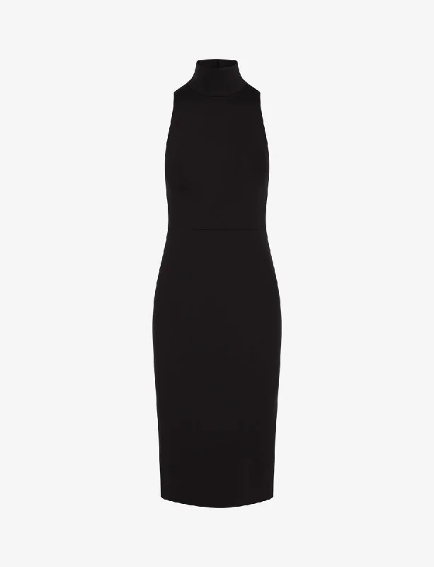 Neoprene Turtleneck Midi Dress