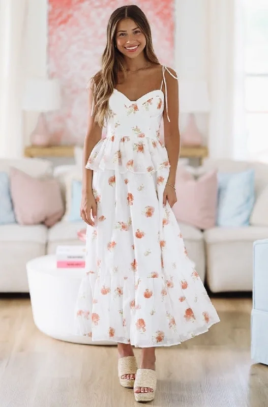 Nobody Like You Floral Midi Dress - White and Peach