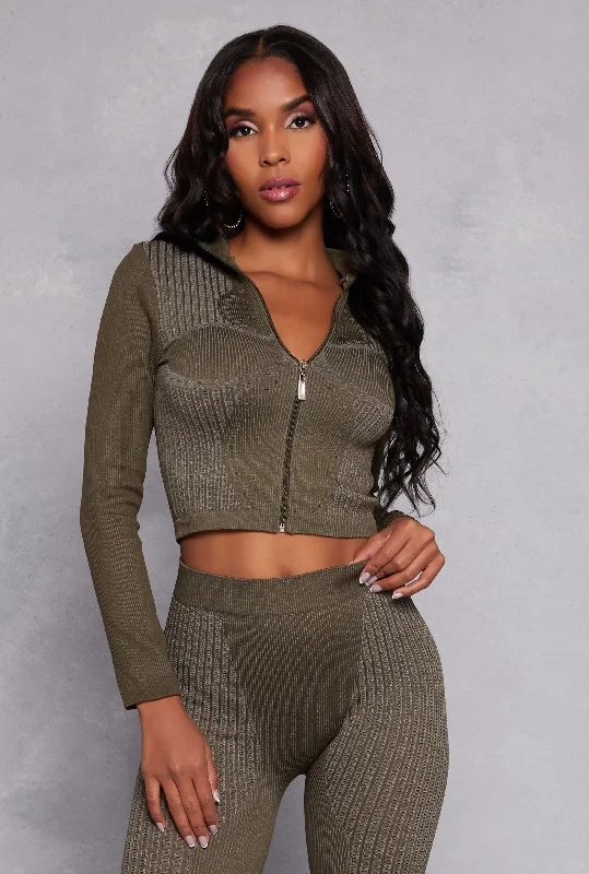 Seamless Laser Cut Detail Cropped Track Jacket