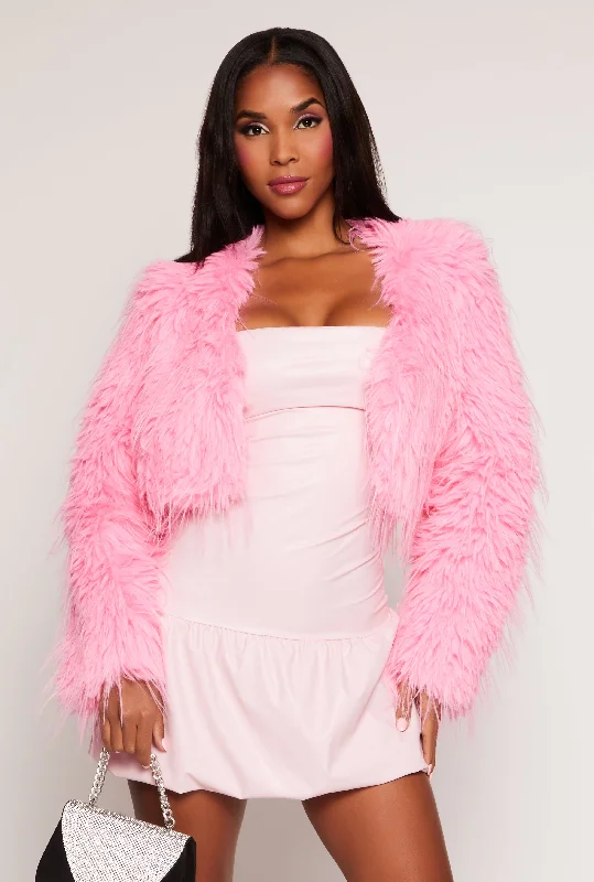 Faux Fur Open Front Cropped Jacket