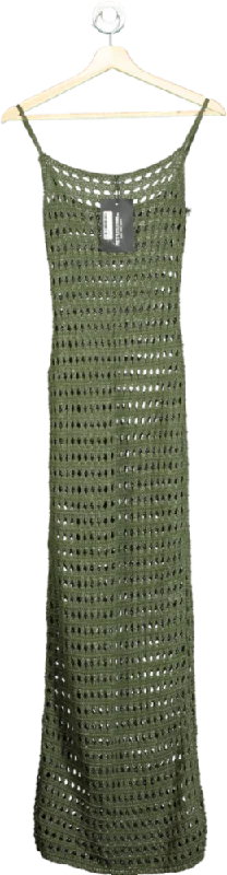 PrettyLittleThing Olive Petite Crochet Maxi Dress UK 6