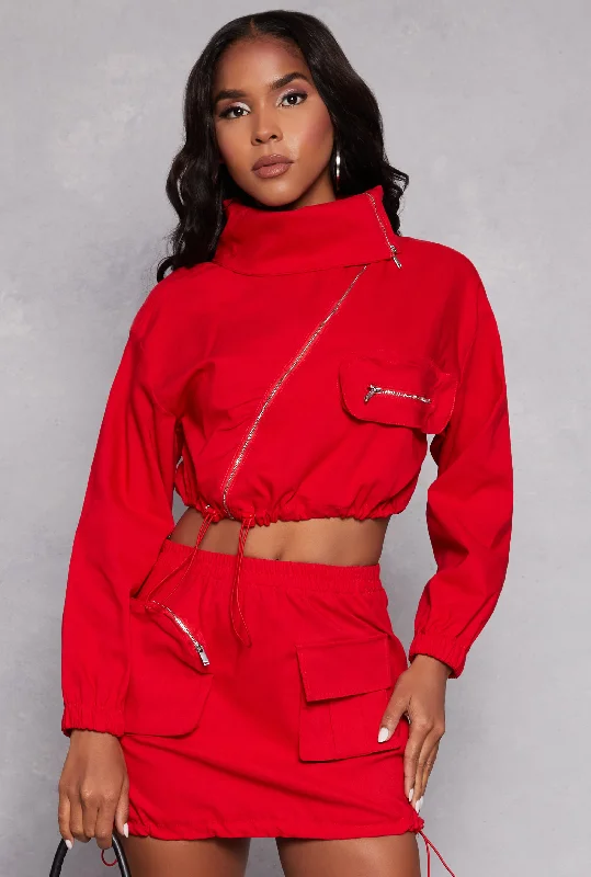 Asymmetrical Zip Front Cropped Jacket