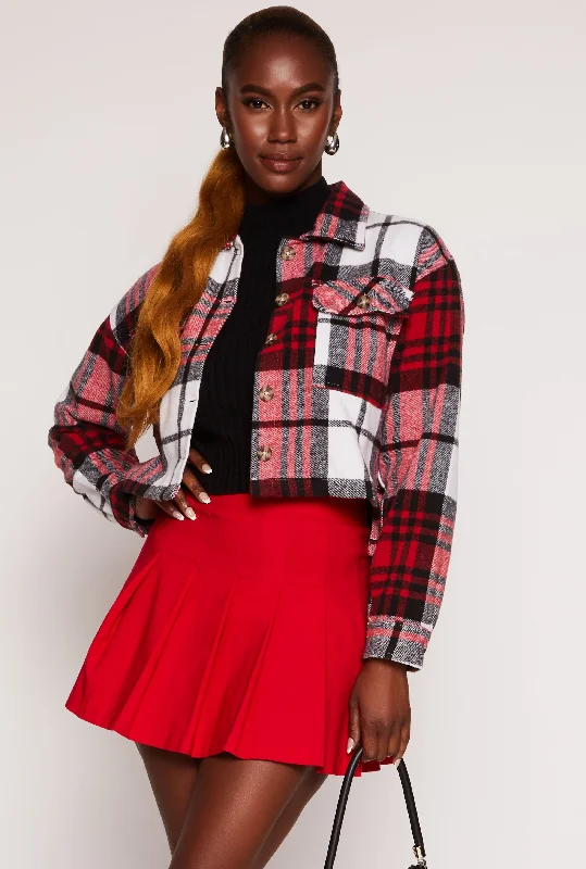 Brush Knit Plaid Cropped Shacket