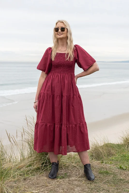 Shirred Bust Soph Maxi - Wine