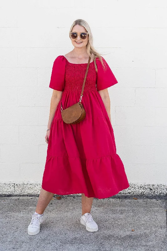 Shirred Bust Soph Maxi - Fuchsia