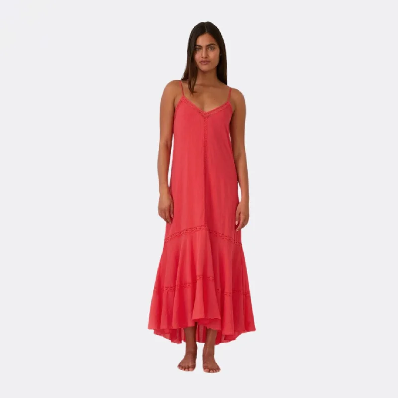 Sleeveless High-Low Lace Maxi Dress (Hibiscus)